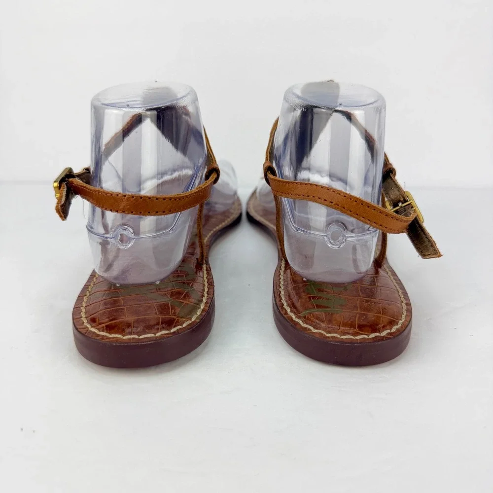 EUC Sam Edelman 10 Women Sandals Gigi Brown Croc Embossed Leather T-Strap Thong